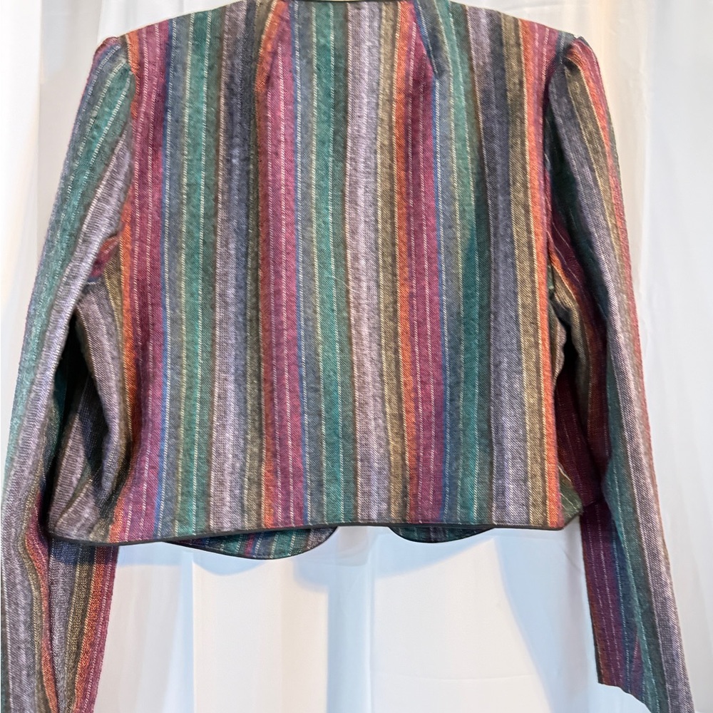 Vintage 80s Chevron Stripe Cropped Jacket | Colorful Wool Blend Blazer - Picture 6 of 8